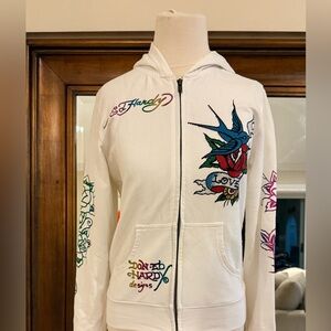Ed Hardy Love Kills Slowly Heart white Zip-up Hoodie